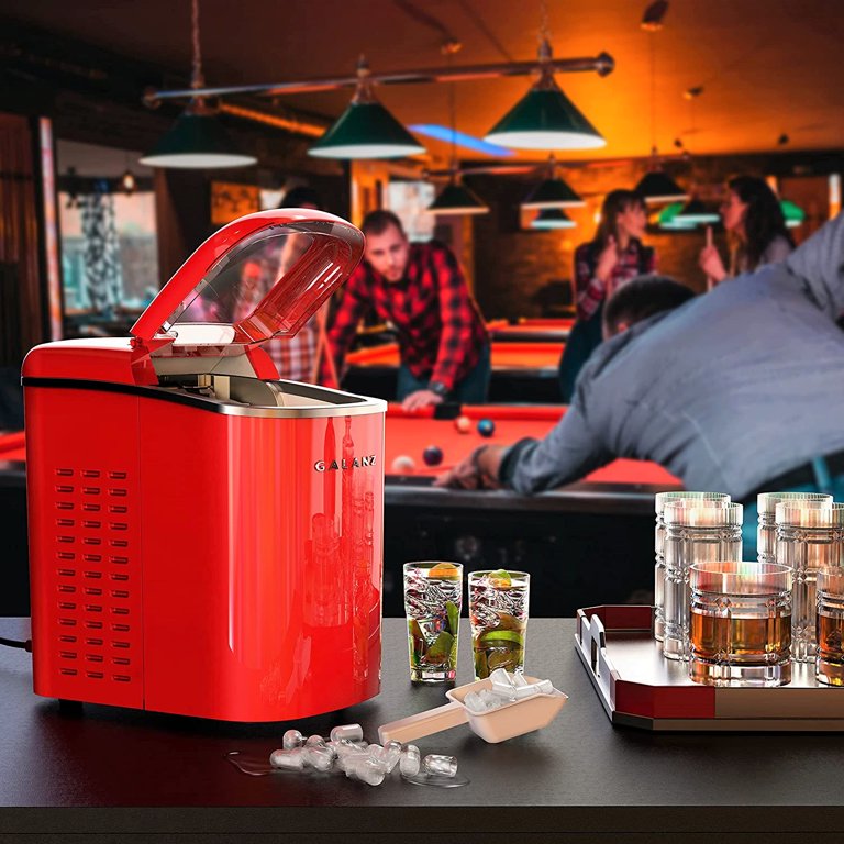 Galanz Portable Countertop Ice Maker, Retro Red, 26 lbs Daily