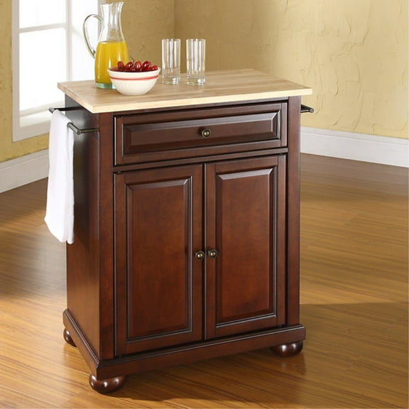 Durable Solid Hardwood Kitchen Island with Storage - Elegant Design, Adjustable Shelf, Natural Wood Top - Vintage Mahogany Finish