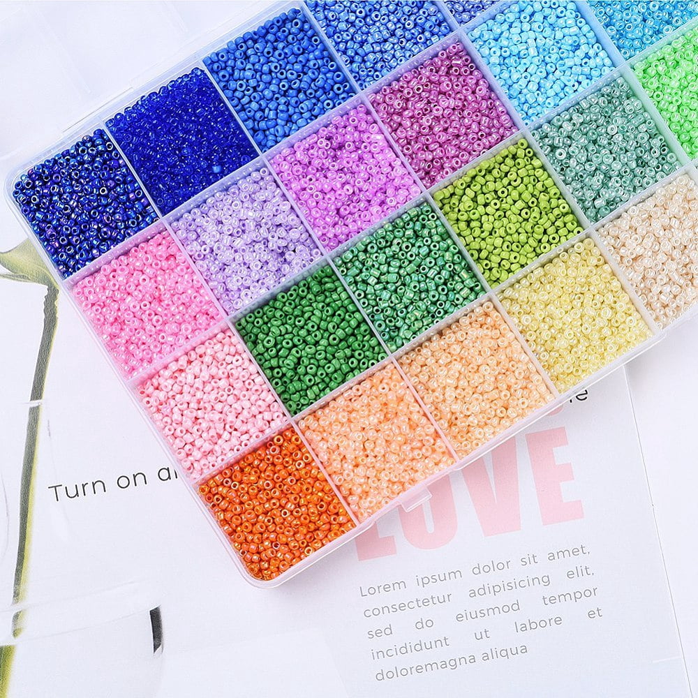 1Set DIY Stretch Jewelry Making Kits Including Glass Seed Beads Metal Findings Stainless Steel Scissors Elastic Crystal Thread Steel Beading Needles 2mm Hole: 1mm about 800pcs/12g