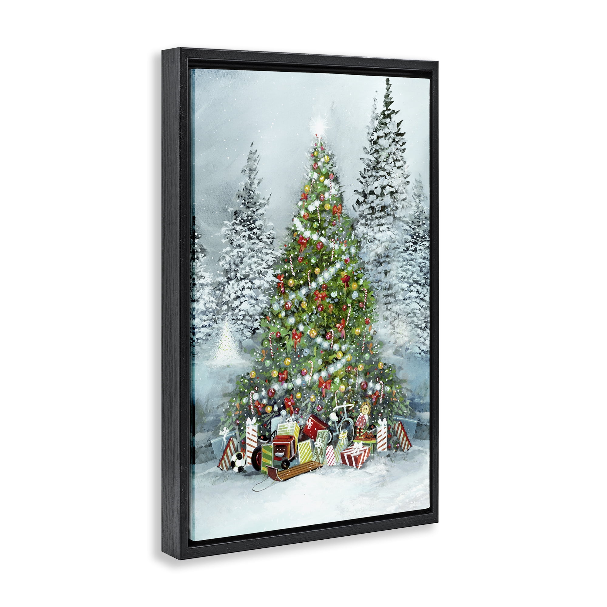 Stupell Industries Mistletoe Kisses Phrase Holiday Painting Black Floater Framed Canvas Art Prints Wall Art, 21 x 31