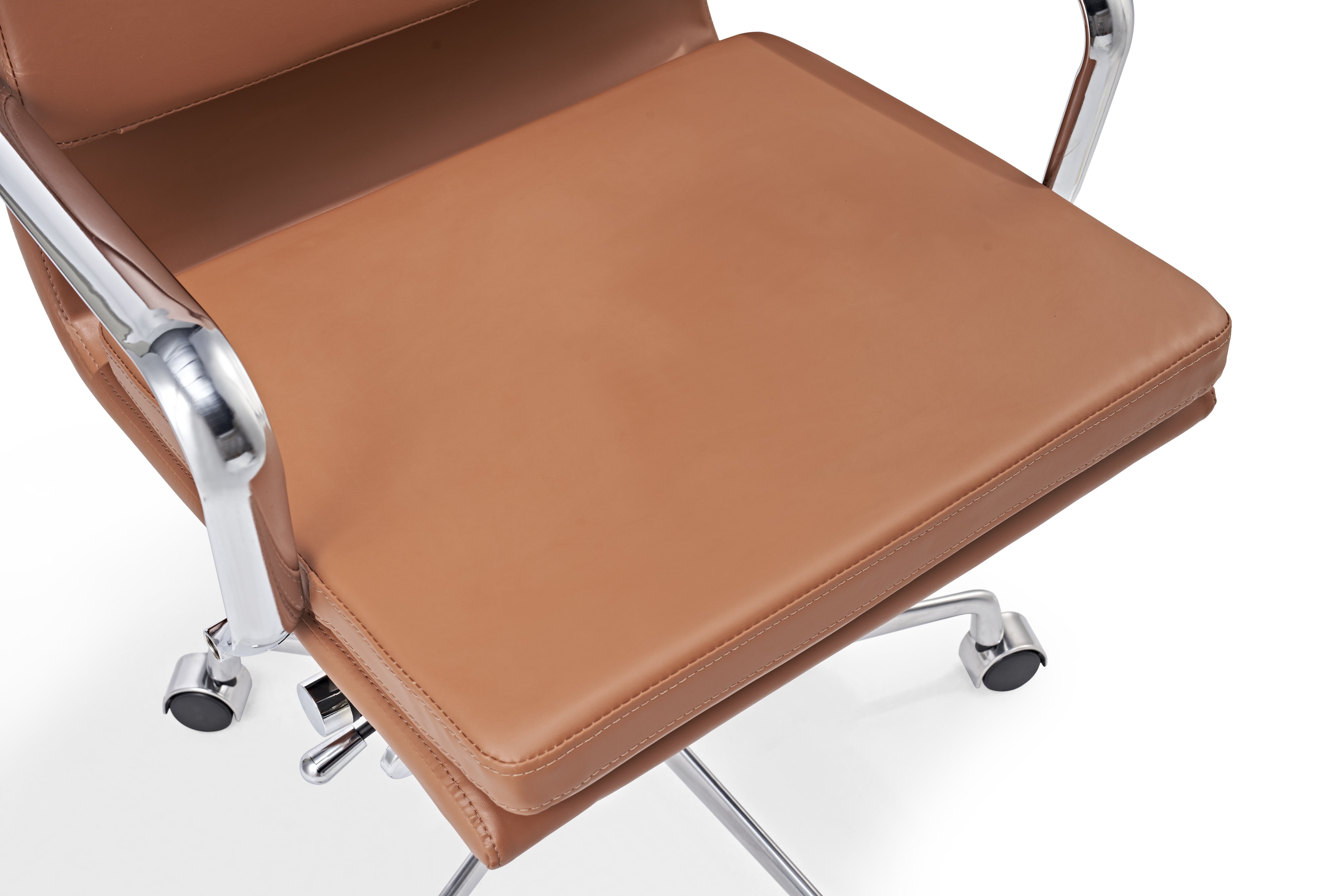 LUXMOD Home Office Desk Chair with Armrest Adjustable Swivel Chair Soft Pad Brown Leather Office Chair Arm Chair Ergonomic Desk Chair for Extra Back and Lumbar Support upholstered Living Room chair