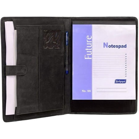 KomalC Leather Business Portfolio Folder Personal Organizer, Luxury Full Grain Leather Padfolio, Leather Folder (Charcoal Black)