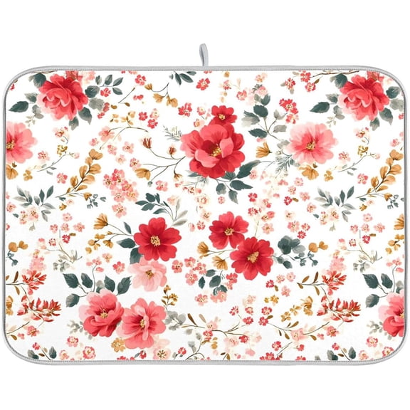 Spring Floral Colorful Flowers Dish Drying Mat for Kitchen Counter Absorbent Dish Drainer Mats Drying Pads 18"x24"