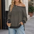 thumbnail image 2 of Tumotour Off The Shoulder Sweatshirts for Women's Plus Size Striped Sport Long Sleeve Pullover Tops Fall Tunic Blouses, 2 of 8
