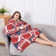 thumbnail image 5 of Oversized Wearable Blanket Hoodie,Red Footballs on Blue Pattern Sherpa Blanket Hoodie with Super Pockets,Super Warm Fuzzy Pullover for Women & Men, 5 of 6