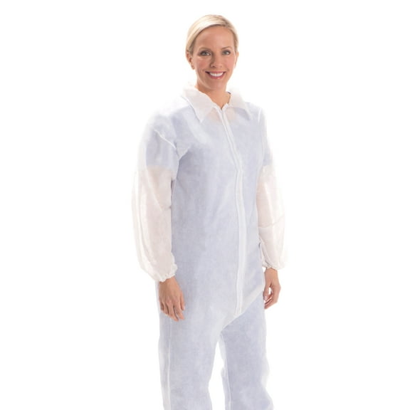Tronex Multilayer Nonwoven Disposable Coveralls with Open Ankles & Elastic Cuffs, White Disposable Painting Jumpsuits, Large (Bag of 5)