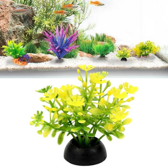 Lifelike Artificial Flowers Aquarium Plant by Z52LingLing Decoration - 1.96in yellow Plastic Water Grass, 7.5-14cm Multi-Size Fish Tank Decor with Weighted Base, Low Maintenance(1pc)