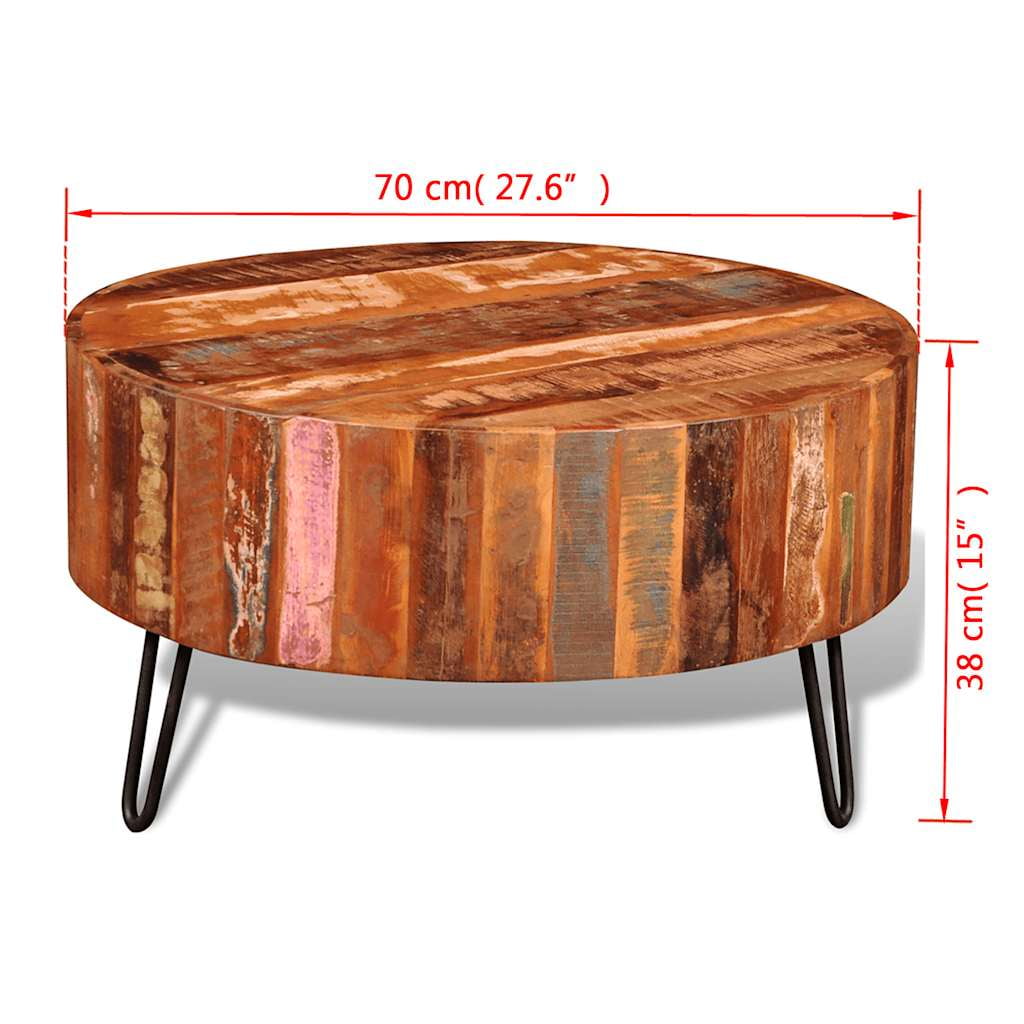 vidaXL 1 Piece Round Coffee Table Solid Reclaimed Wood for Living Room