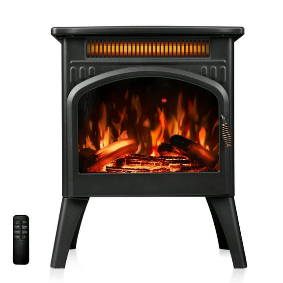 WAA Electric Fireplace Heater with 3D Realistic Flame Effect,Remote Control,Black