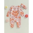 thumbnail image 4 of Bagilaanoe Newborn Baby Girl Jumpsuit Floral Long Sleeve Bodysuit + Headband 3M 6M 12M 18M Infant Casual One Piece Romper, 4 of 8