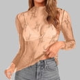 thumbnail image 2 of Penkiiy Mujer malla superior cuello de manga larga Slim Fit ver a través de blusas de camisa tops, 2 of 5