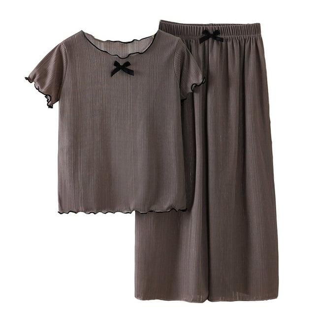 Little Girls Outfits Set Summer Casual Outfit Solid Color Crewneck Ruffled Sleeve Top Pants for Kids Size 7-8T