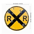thumbnail image 3 of Round Metal Bullet Holes RR XING Railroad Crossing Train Sign Rustic Railfan Home Bar Wall Art Decor, 3 of 5