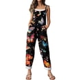 thumbnail image 5 of WTOBBY Women's Casual Loose Retro Jumpsuit with Butterfly Print, Cotton Linen Blend Fabric and Shoulder Straps for Comfortable Stylish Outfits,BlackL, 5 of 6