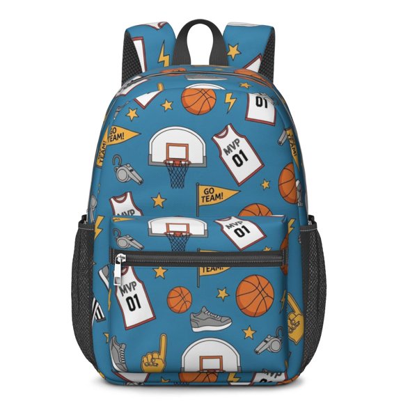 Basketball and Whistle Blue Pattern 17" School Backpacks for Teens,Waterproof Oxford Fabric,S-Shape Padded Straps for School,Travel,Hiking,Camping