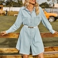 thumbnail image 2 of IROINNID Long Sleeve Dress for Women Solid Color Long Sleeve Lapel Loose Leisure Cowboy Dresses,Light Blue, 2 of 6