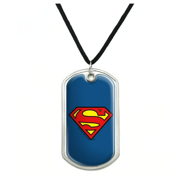 Superman Classic S Shield Logo Military Dog Tag Pendant Necklace with Cord