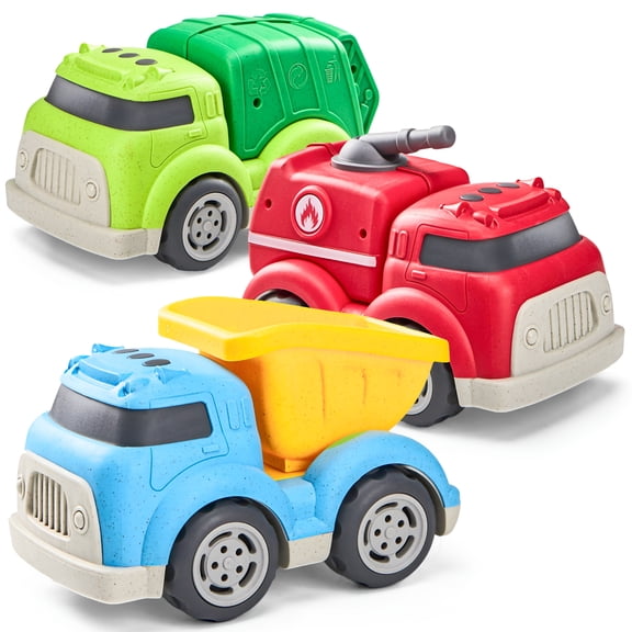 BESTSKY 3 Pack 6.7" Wheat Straw Big Trucks for Toddlers, Transport Carrier Trucks for Toddlers 1-3, Music Light Learning Toy, Christmas Birthday Gift for Kids 2 4 Toy Trucks for Toddlers 1-3