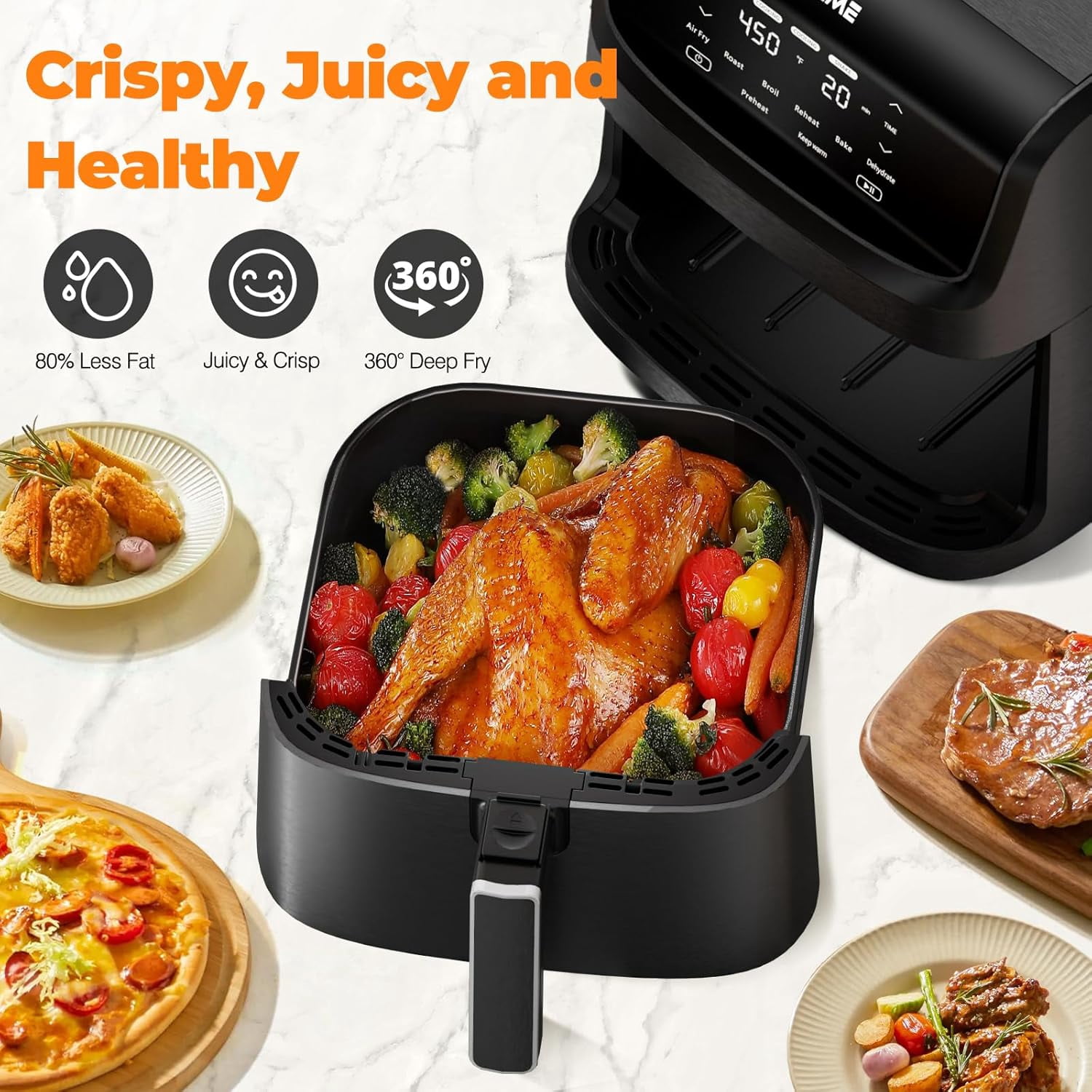 7.2 QT Air Fryer with 1700W, 8 Presets, LCD Touch Screen, Non-Stick Basket, Large Capacity Healthy Cooker