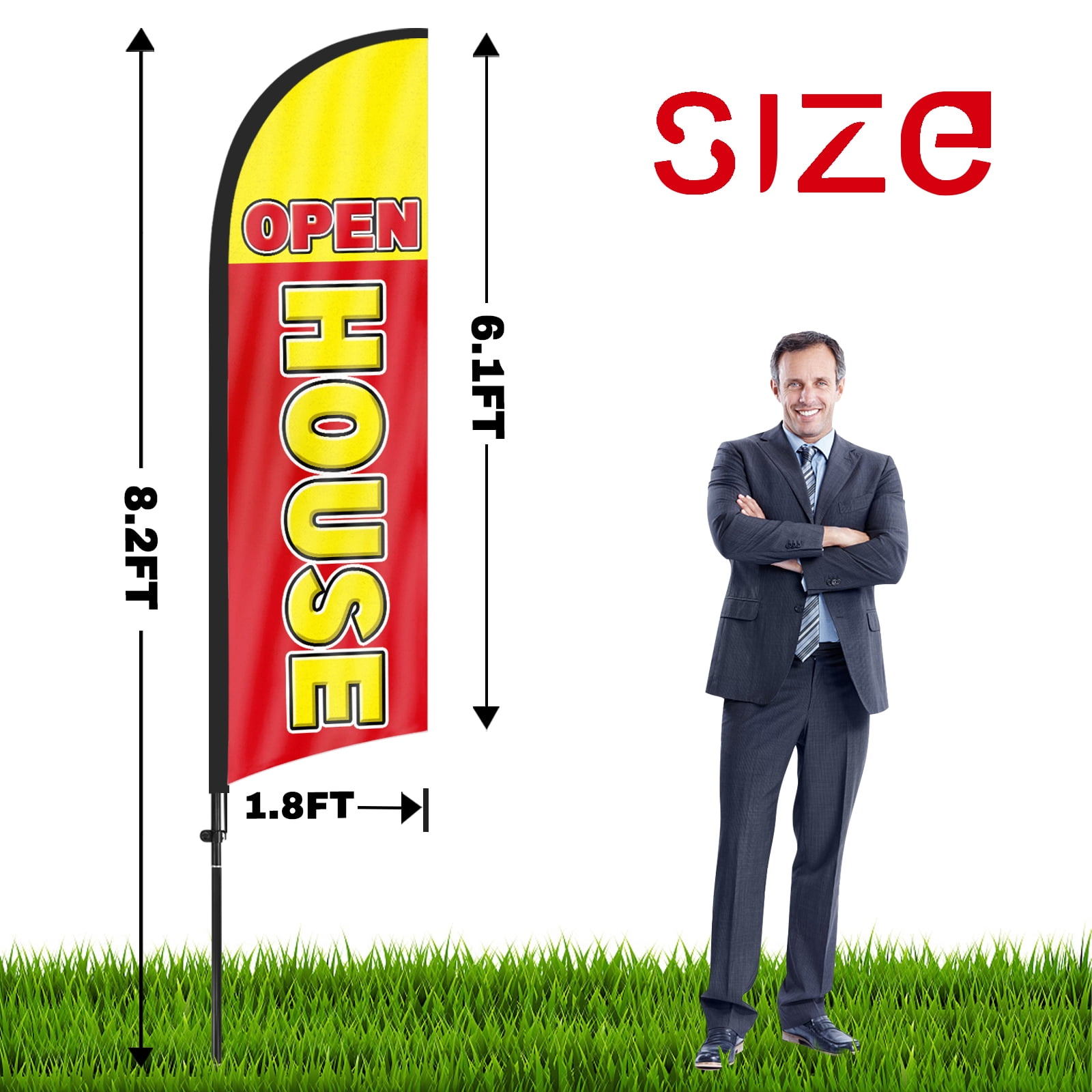 QSUM Open House Sign Feather Flag with Pole Kit,8FT Open House Decoration Display, Open House Business Sign,Open House Swooper Flag(YELLOW&RED)