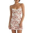 thumbnail image 2 of Women Floral Mini Dress Spaghetti Strap Sleeveless Bodycon A-Line Dress Short Camis Swing Dress Red L, 2 of 8