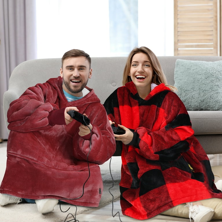 Tirrinia Oversized Blanket Sweatshirt Comfortable Sherpa Giant Hoodie Reversible Wearable Blanket Gift for Adults Men Women Teenagers Kids Wine