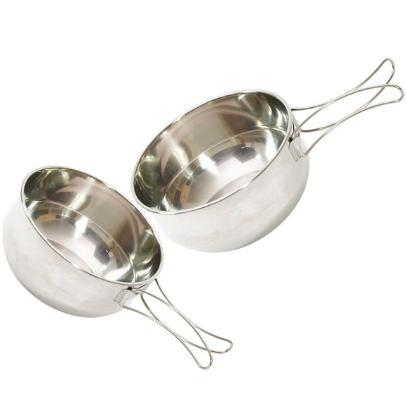 1 Set Camping Bowl with Foldable Handle Stainless Steel Outdoor Barbecue Bowl