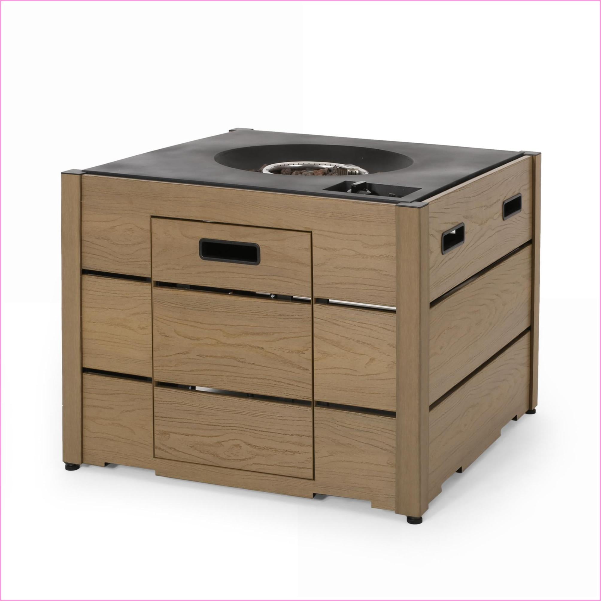 Outdoor Fire Pit Base | fogata al aire libre | Modern Square WPC, For Patio Backyard Camping | Walnut Brown