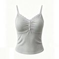 thumbnail image 5 of YWMJI Padded Lace Double Lined Tank Tops for Women Slim Fitted Sleeveless Spaghetti Strap V Neck Camisoles Cute Flattering Going Out Double Layer Crop Tops Fitness Basic Cami Shirt Grey L, 5 of 5