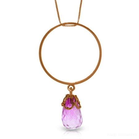 Galaxy Gold 3 Carat 14k Solid Rose Gold Necklace with Natural Pink Topaz Charm Circle Pendant
