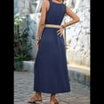 thumbnail image 4 of Vestidos de Verano para Mujer 2025, Sin Mangas, Abotonados, Cintura Baja, Informales, Corte A, Vestido Midi, Vestido de Verano, Azul Marino, Talla M, 4 of 7