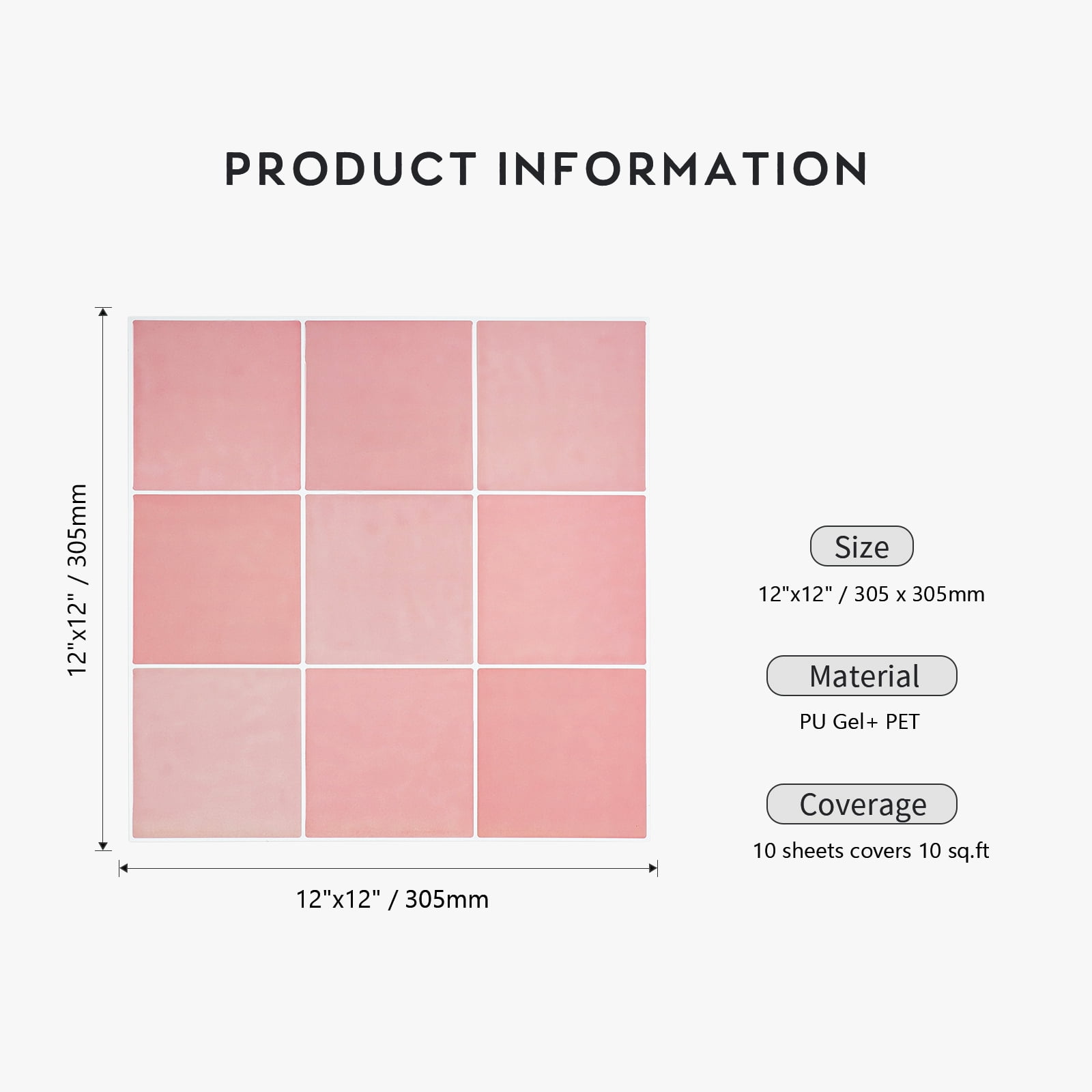 Pink Peel and Stick Backsplash, 12"x12" Stick on Backsplash Square Tiles for Kitchen Bathroom