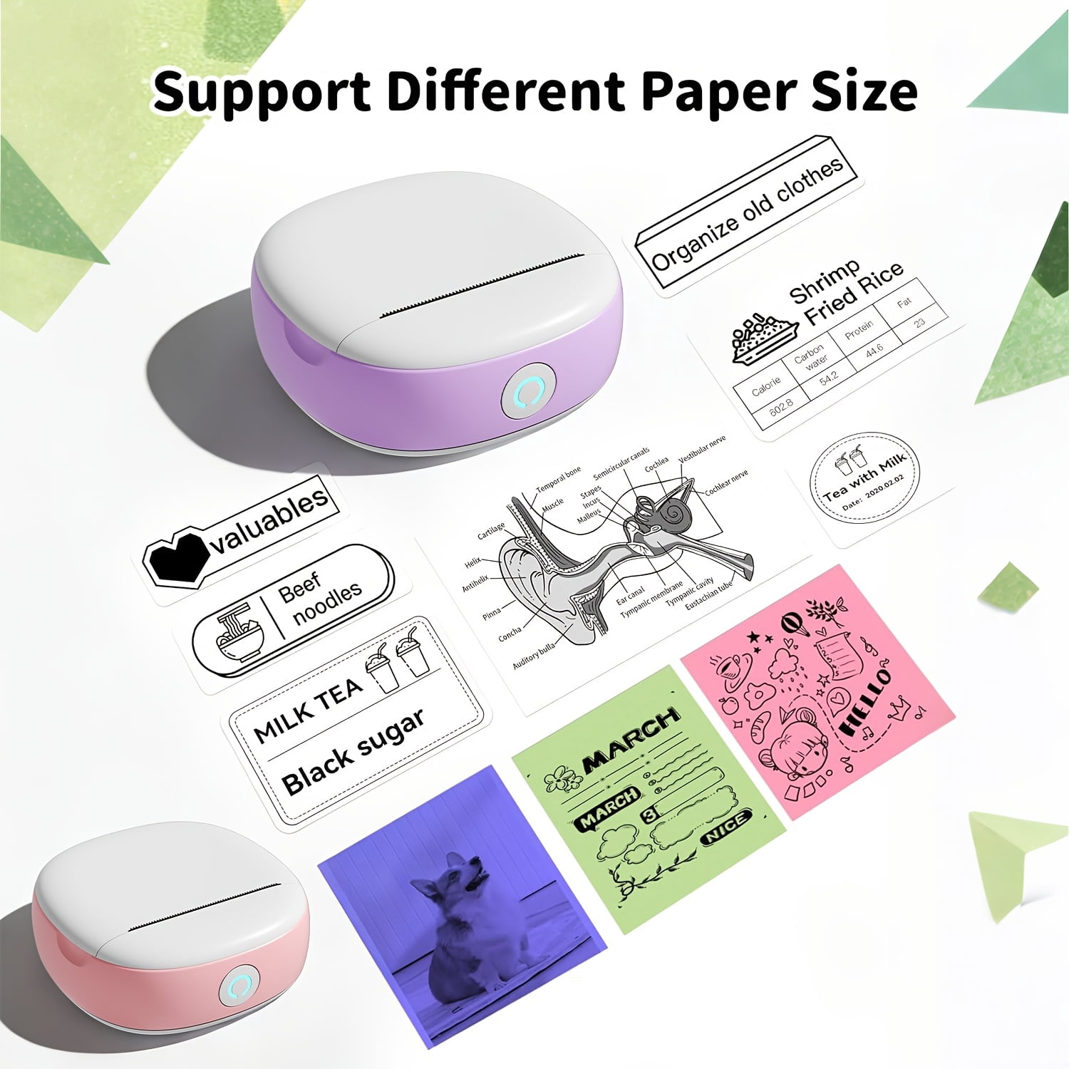 Pocket Sticker Printer, Portable Mini Printer, Ink Free Wireless Sticker Maker, with 3 Rolls of Paper, Portable Label Printer, Suitable for Photos, Diaries, Notes, Memos, Diaries, Gifts, Suitable for
