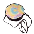 thumbnail image 3 of Leather Shoulder Round Bag 7.1×2.36in Fashion Casual Crossbody Bag Shoulder Bag For Work Travel Business Shopping Date Yellow Tie-Dye Background Rainbow Colors_3, 3 of 5