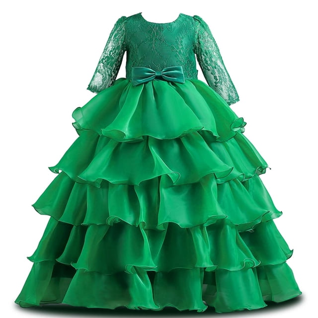 Vestido Para Niñas, Ropa Para Niñas, Vestido Para Niños, Vestido De Princesa Con Mangas, Pajarita, Vestido De Malla De Encaje, Vestido Verde Para Pasteles Odeerbi LM103-6063