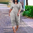thumbnail image 6 of Kagetolytai Jumpsuits for Women Plus Size Womens Casual V Neck Short Sleeve Zipper Overalls with Pockets Wide Long Jumpsuits (S-5XL) Lounge Sets for Women Light Gray XL, 6 of 6