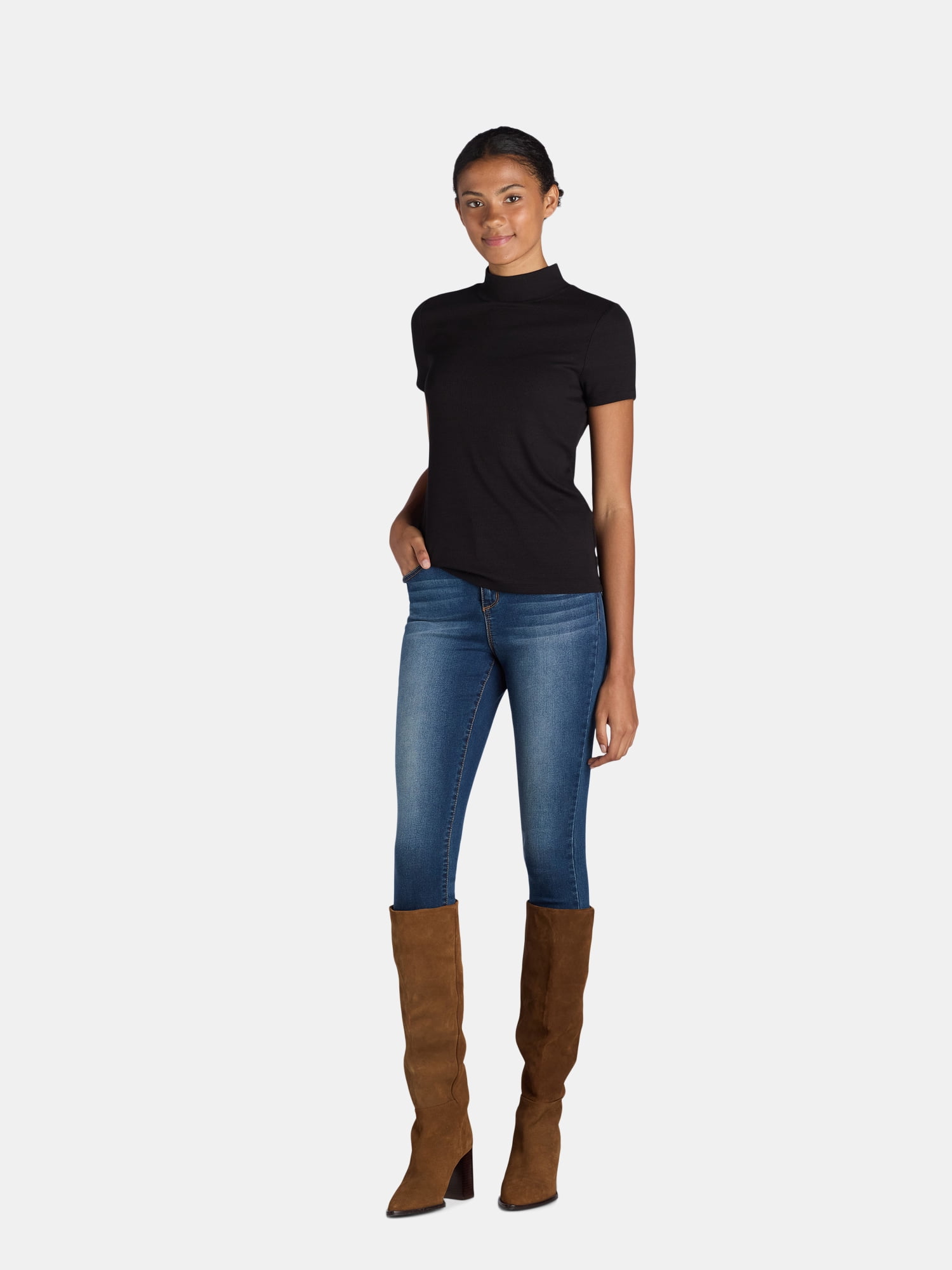Time and Tru Women's Short Sleeve Mock Neck, Sizes S-XXXL