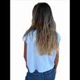 thumbnail image 3 of Camisa de Algodón y para Mujer, Blusa Holgada de Verano con Cuello en V y Corta, Informal, Color Azul , Talla S, 3 of 8