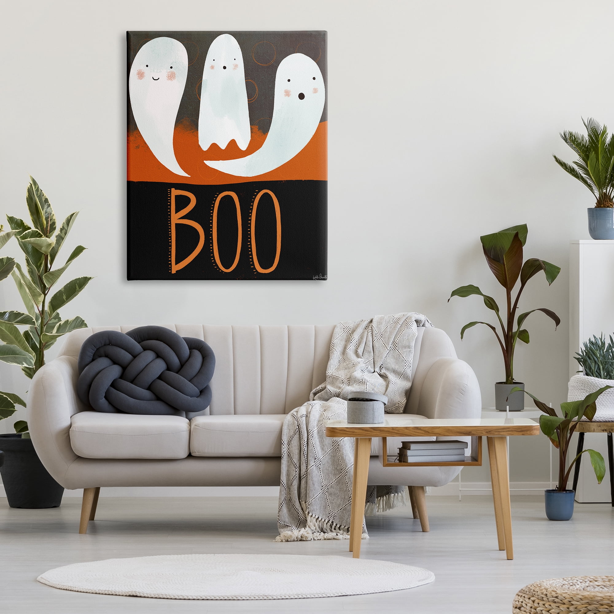 Stupell Industries Boo Halloween Festive Phrase Whimsical Happy Ghosts, 36 x 48, Designed by Katie Doucette
