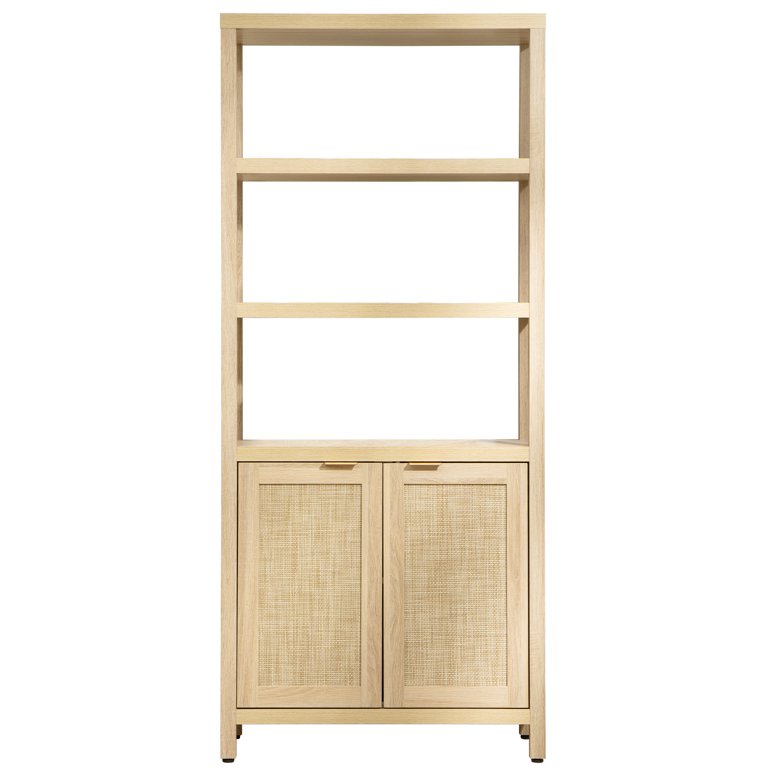 Rattan Bookshelf Large bookcase with door Tall book shelves