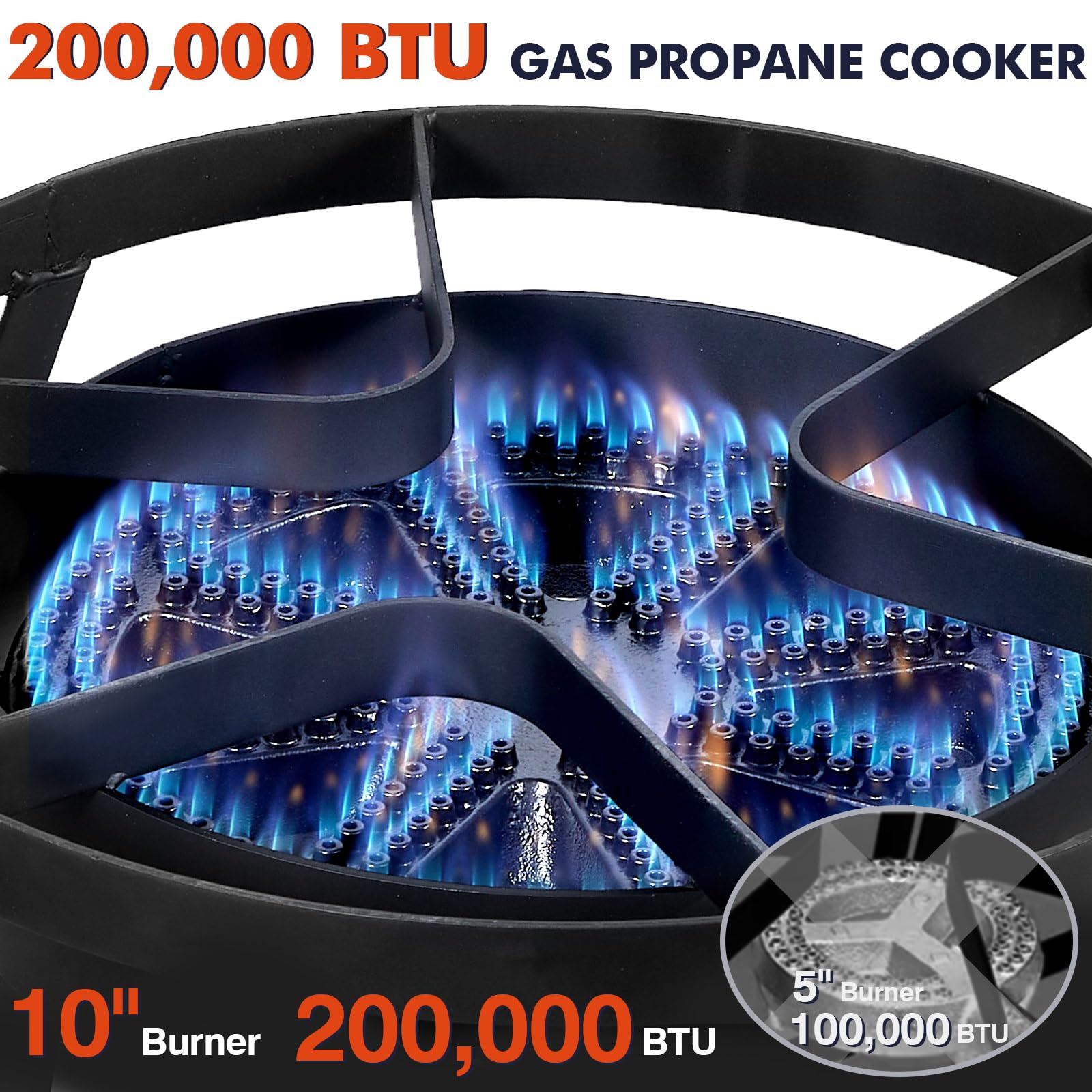 Frizi Single Burner Camping Stove, 200000 BTU Heavy Duty Propane Gas Stove, Tripod Stand with Adjustable Regulator & Steel-Braided Hose