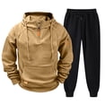 thumbnail image 2 of Zimjoy Hoodie Sweatpants Set Men, 1/4 Zip Hooded Sweatshirt with Arm Zipper Pocket & Black Drawstring Tapered Pants, Casual Tactical Athletic Sweatsuit for Outdoor Gym Daily Wear Earthy Yellow M, 2 of 6