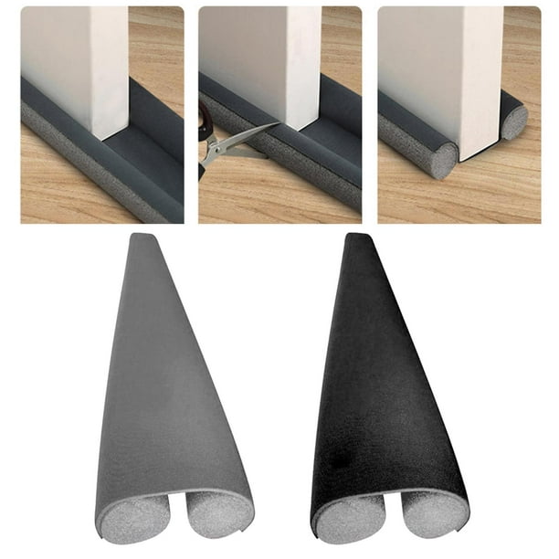 Paquete de 2 tiras de sellado inferior para puerta, tapón de aire frío debajo de la puerta, tapón de tiro, aislamiento a prueba de ruido, tira de ahorro de energía negro gris Macarena Tapón de puerta