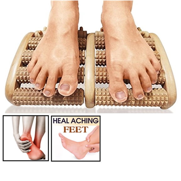Large Relaxing Dual Foot Massage Roller for Feet, Wooden Bamboo Foot Pain Massager