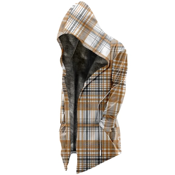 Lovskoo 2024 Men's Thicken Warm Winter Coat Sherpa Fleece Jackets Zipper Casual Print Long Sleeve with Pocket Hooded Jacket Khaki