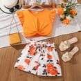 thumbnail image 2 of Gubotare Girls Outfit Toddler Girls Short Sleeve Ruffles Ribbed T Shirt Tops Shorts Outfits Kids Girls Outfits 9T 10T (Orange,9-10 Years), 2 of 7