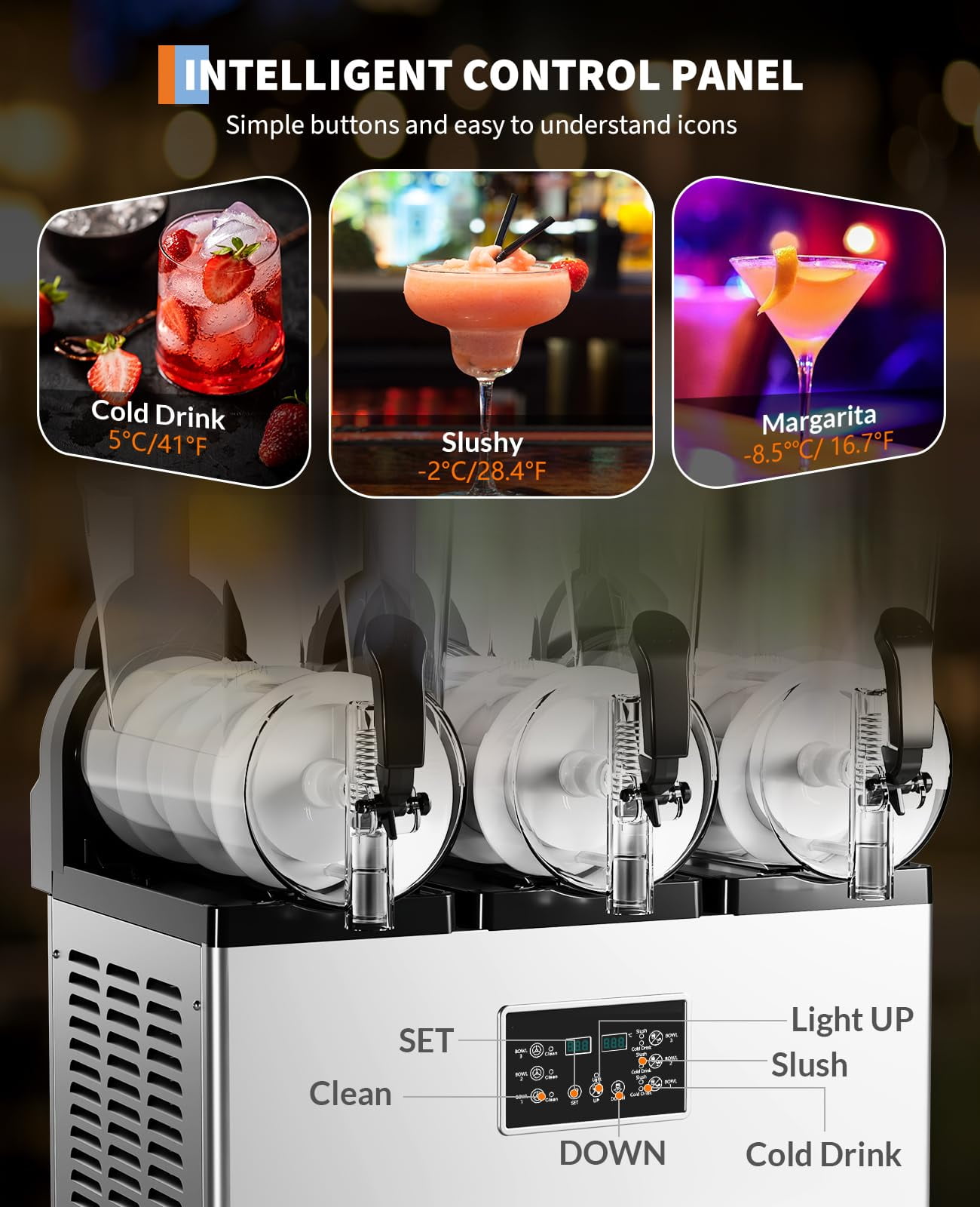 Commercial Slushy Machine 15Lx3, Tainless Steel Smoothie Frozen Drink Maker with Self-Cleaning Mode, 1200W Electric Large Slushie Machine for Home Party Restaurants Cafe Bars
