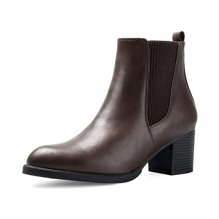 

Mysoft Women Dark Brown Chelsea Boots Female Chunky Heel Ankle Booties