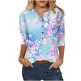thumbnail image 2 of Summer Saving Clearance 2024! POTETI Womens Clearance Tops Blue Three Quarter Sleeve Retro V-Neck Easter Printed Loose Tops Blouse, 2 of 5