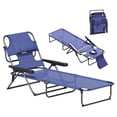 thumbnail image 2 of Outsunny 4-level Reclining Back Outdoor Chaise Lounge Chair, Reading Hole Include Tanning Chair, Navy Blue, 2 of 9